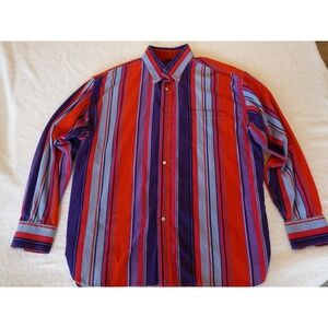 Vintage Tommy Hilfiger‎ Shirt Mens XL Blue Red Stripe Corduroy Collar Preppy Y2K